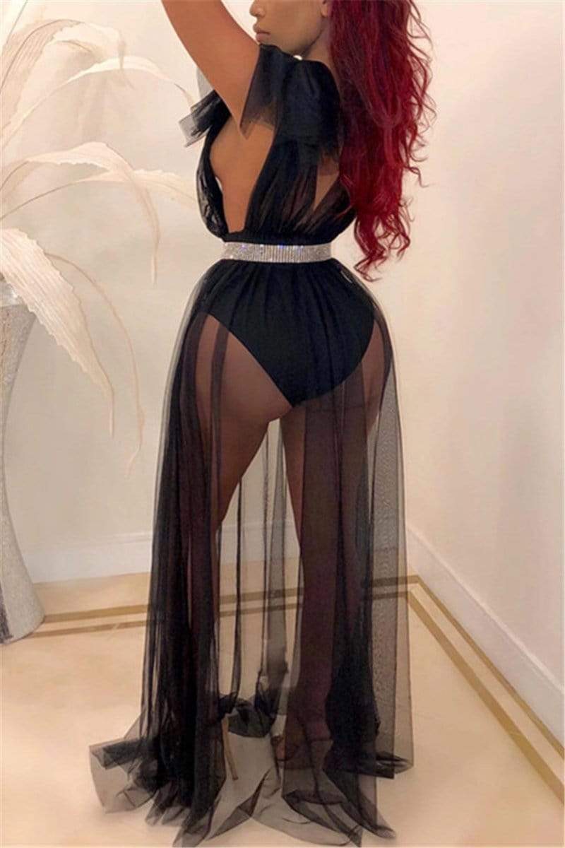sexy perspective mesh dress without belt 1