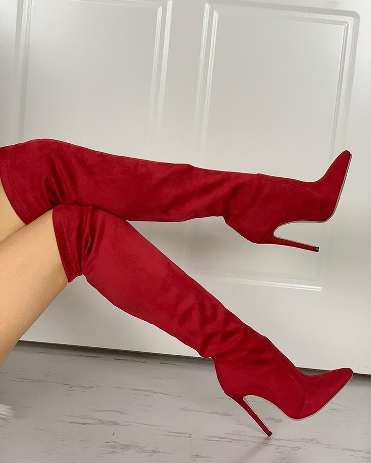 Pointed Toe Over The Knee Thin Heeled Boots