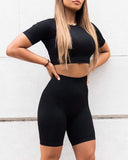 Solid Round Neck Sporty Top & Short Set