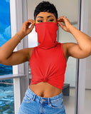 Solid Sleeveless Casual Top With Bandana