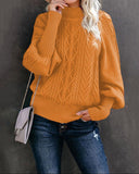 Lantern Sleeve High Neck Cable Knit Warm Sweater