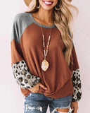 Cheetah Print Colorblock Long Sleeve Sweatshirt