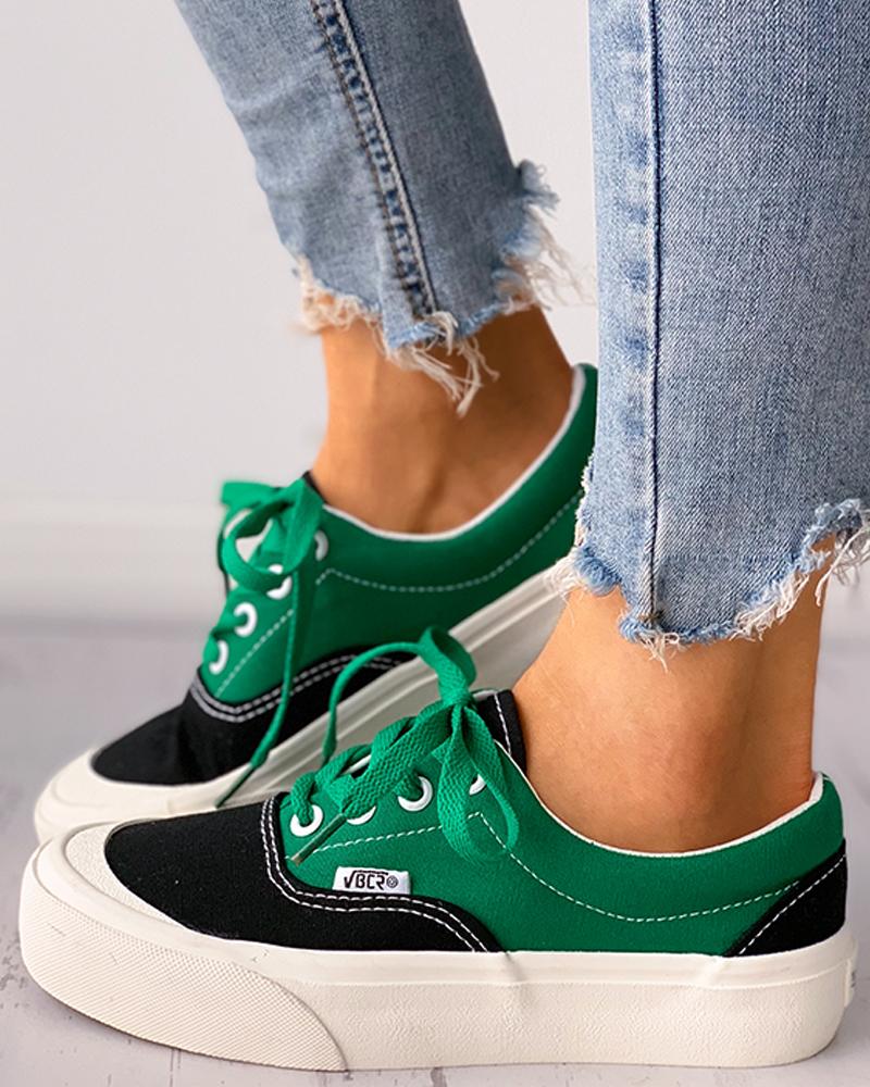 Eyelet Lace up Colorblock Casual Canvas Shoes