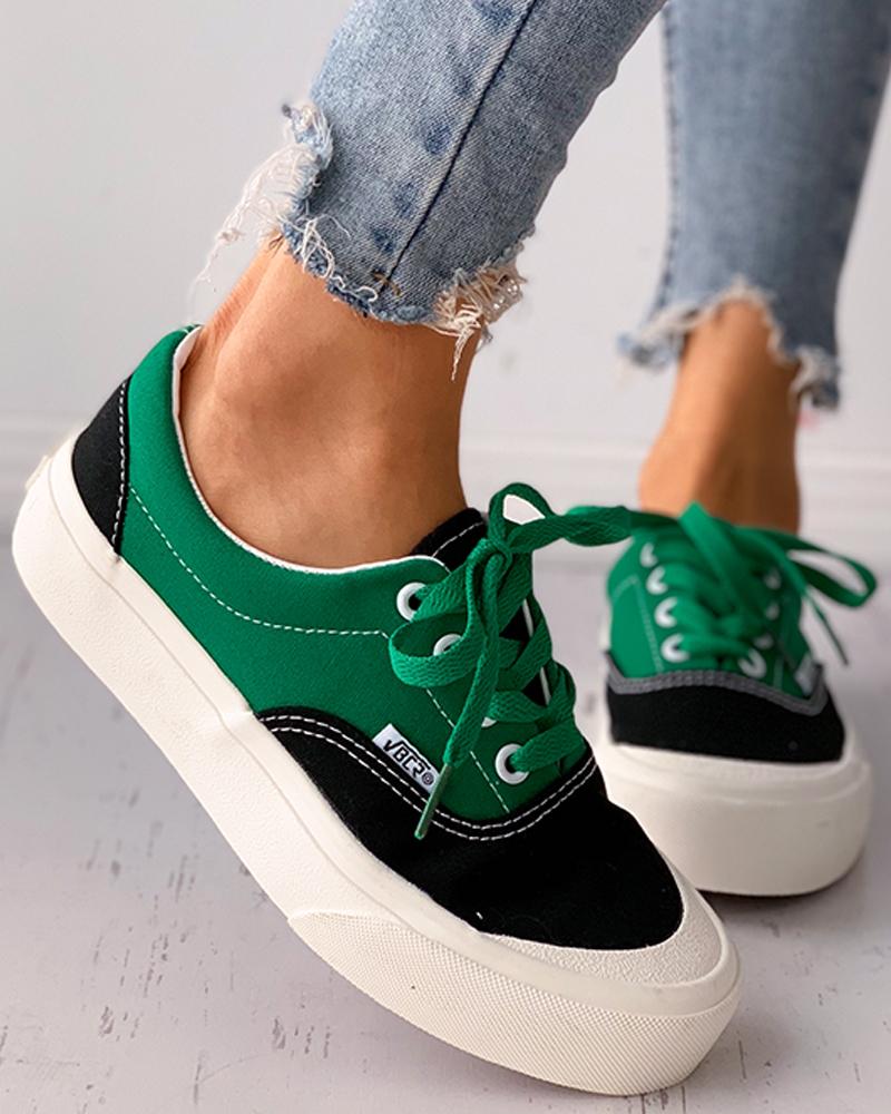 Eyelet Lace up Colorblock Casual Canvas Shoes