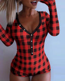 Plaid Functional Buttoned Flap Adults Pajamas