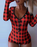 Plaid Functional Buttoned Flap Adults Pajamas