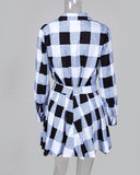 Plaid Colorblock Shirt & Tight Wasit Pleated Skirt Sets