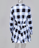 Plaid Colorblock Shirt & Tight Wasit Pleated Skirt Sets