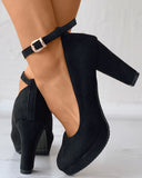 Suede Ankle Strap Chunky Heels