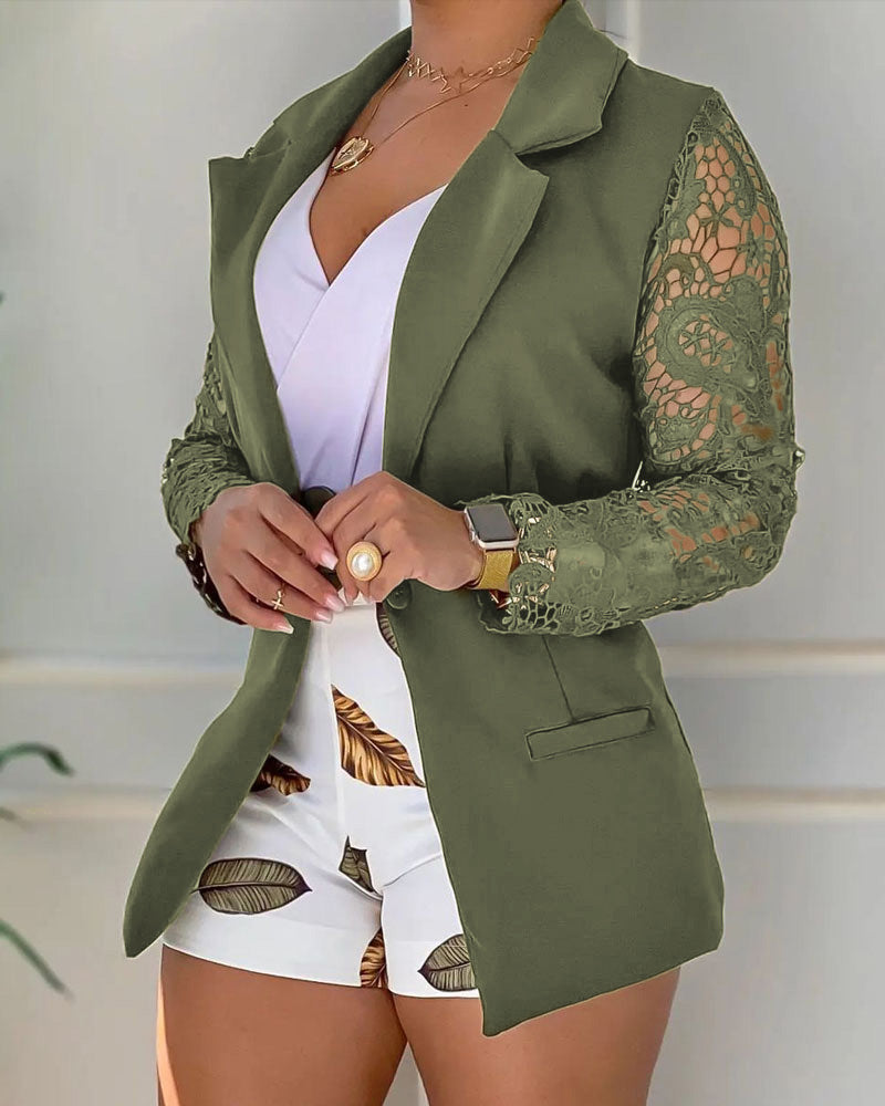 Contrast Lace Long Sleeve Blazer Coat