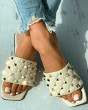 Quilted Rivet Decor Square Toe Flat Sandals