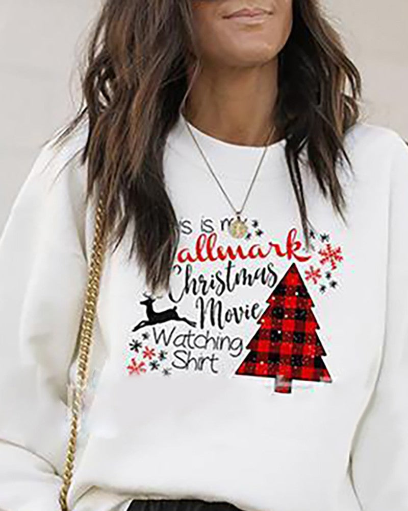 Christmas Long Sleeve Casual Letter Tree Print Sweatshirt