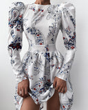 Puff Long Sleeve Floral Print Dress