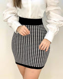 Houndstooth Print Buttoned Coat & Skirt Set