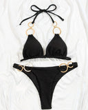 O Ring Decor Ribbed Sleeveless Bikini Set