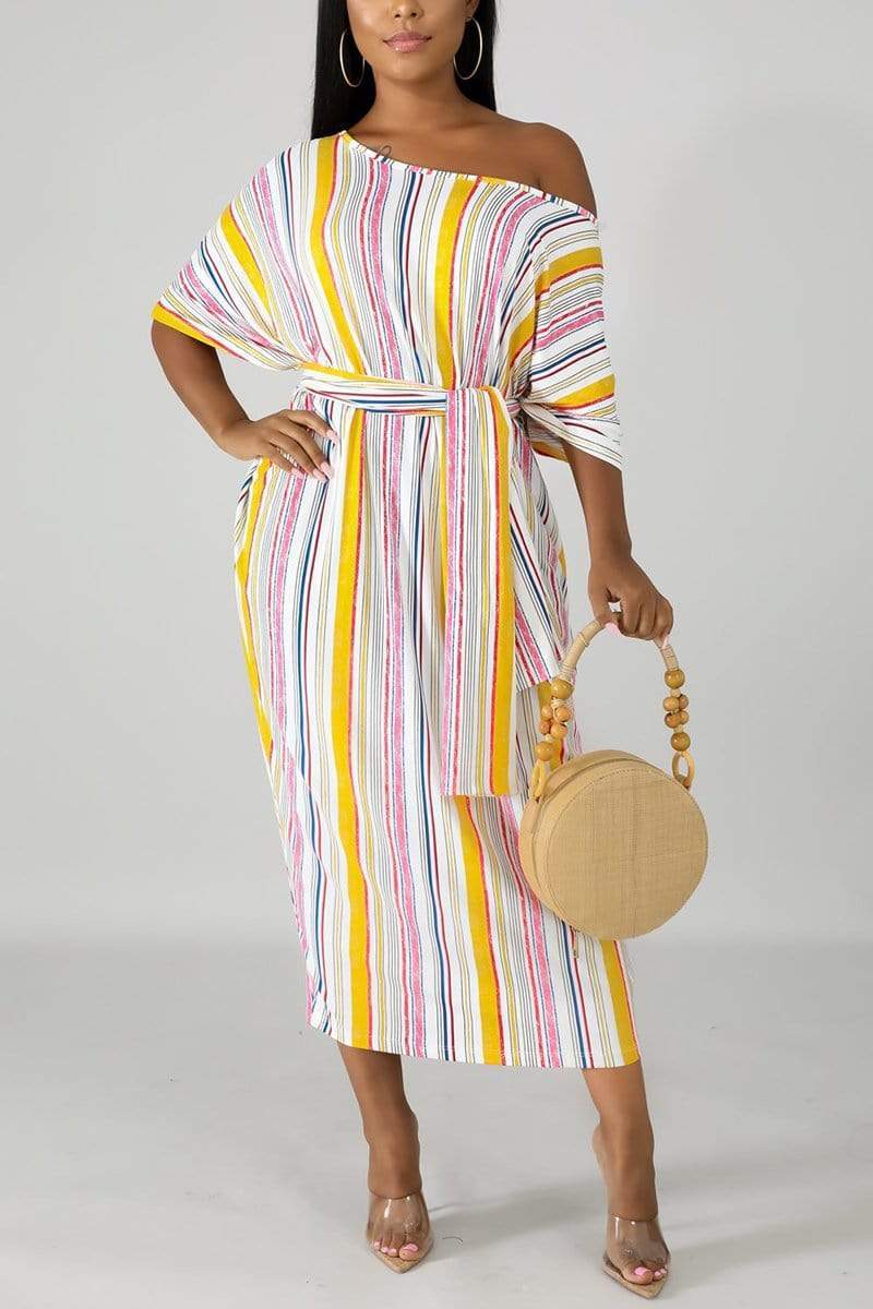 fashion casual striped printing loose dress