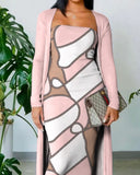 Scarf Print Tube Bodycon Dress With Longline Coat