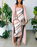 Scarf Print Tube Bodycon Dress With Longline Coat