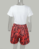 Letter Short Sleeve Tee With Snakeskin Shorts Sets
