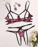 Lip Embroidery Cutout Lingerie Set