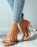 Bowknot Detail Square Toe Clear Perspex Pyramid Heel