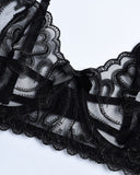 Bowknot Decor Embroidery Lace Garter Lingerie Set