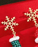 Christmas Sock Hat Pattern Snowflake Shaped Drop Earrings