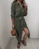 Button Design Short Sleeve Shirt Dress