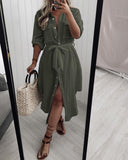 Button Design Short Sleeve Shirt Dress