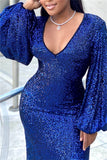 online clothing plus size v neck sequin hubble bubble sleeve maxi dress