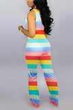 fashion sleeveless colors stripe jumpsuit