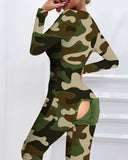 Camouflage Functional Buttoned Flap Adults Pajamas