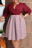 Casual Print Hollowed Out Patchwork O Neck A Line Plus Size Dress
