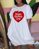 Mother's Day Letter Heart Print Ruched Casual T shirt Dress