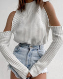Cold Shoulder High Neck Long Sleeve Sweater
