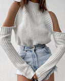 Cold Shoulder High Neck Long Sleeve Sweater