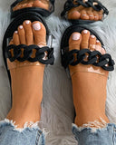 Chain Transparent Strap Open Toe Flat Sandals