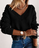 Long Sleeve Drop Shoulder V Neck Sweater