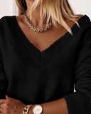 Long Sleeve Drop Shoulder V Neck Sweater