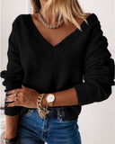 Long Sleeve Drop Shoulder V Neck Sweater