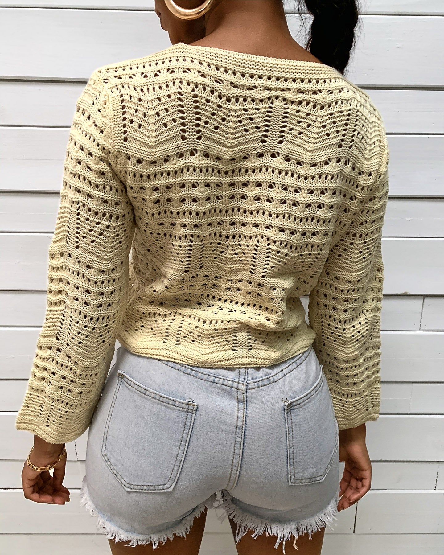 Hollow Out Drawstring Ruched Knit Sweater