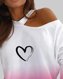 Colorblock Heart Print One Shoulder Top