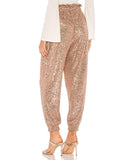 Glitter Drawstring Design Sequins Cuffed Pants