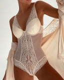 V Neck See Through Lace Teddy