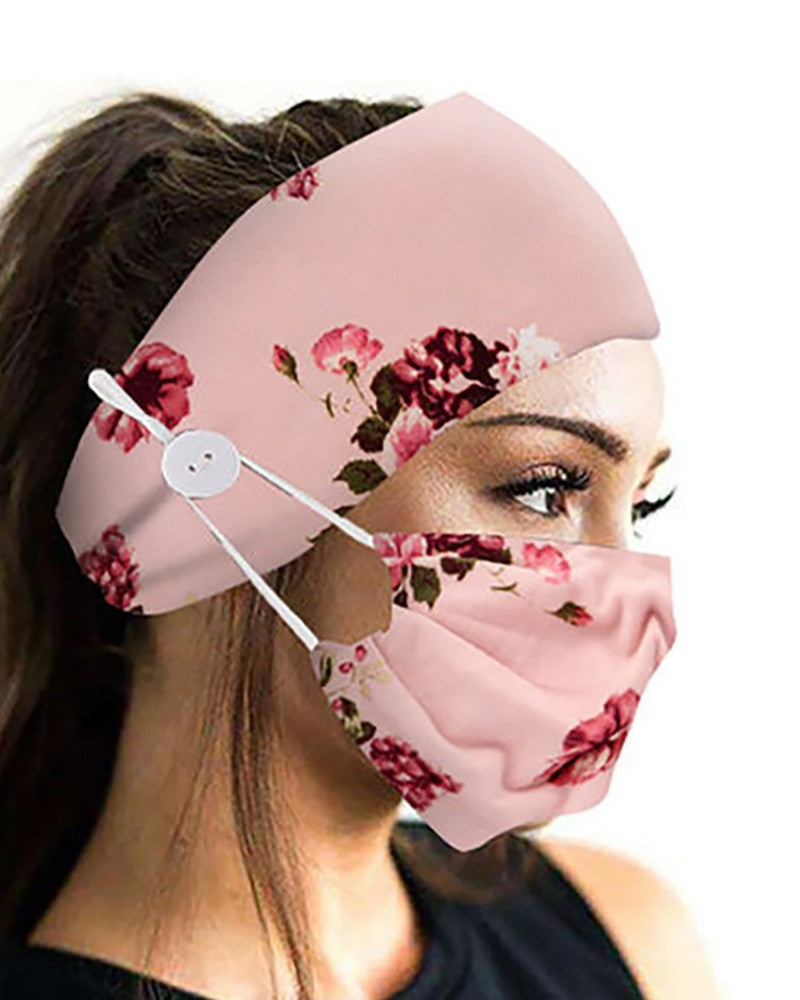 Button Wide Headband Elastic Facemask Holder With Mouth Mask