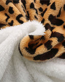 Cheetah Print Colorblock Zip Front Hooded Teddy Coat