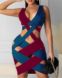 Colorblock Strappy Cutout Sleeveless Bodycon Dress