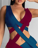 Colorblock Strappy Cutout Sleeveless Bodycon Dress