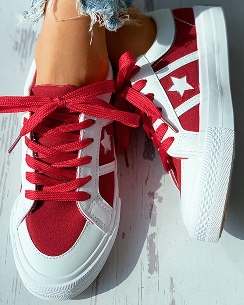 Star Pattern Colorblock Lace up Canvas Shoes