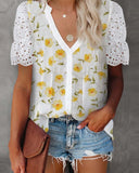 Floral Print Sling Lace Short Sleeve T shirt